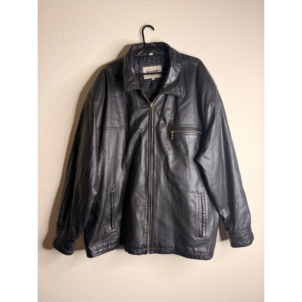 REPP Ltd Leather Jacket Mens 3XB Black Bomber Coat Quilted Liner Goth Vintage